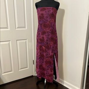 Elegant Strapless Floral Dress in Pink and Purple